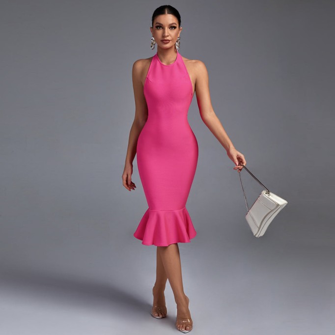 Halter Sleeveless Fishtail Midi Bandage Dress