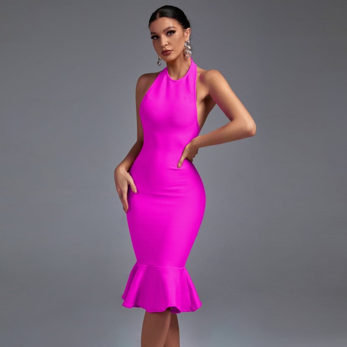 Halter Sleeveless Fishtail Midi Bandage Dress