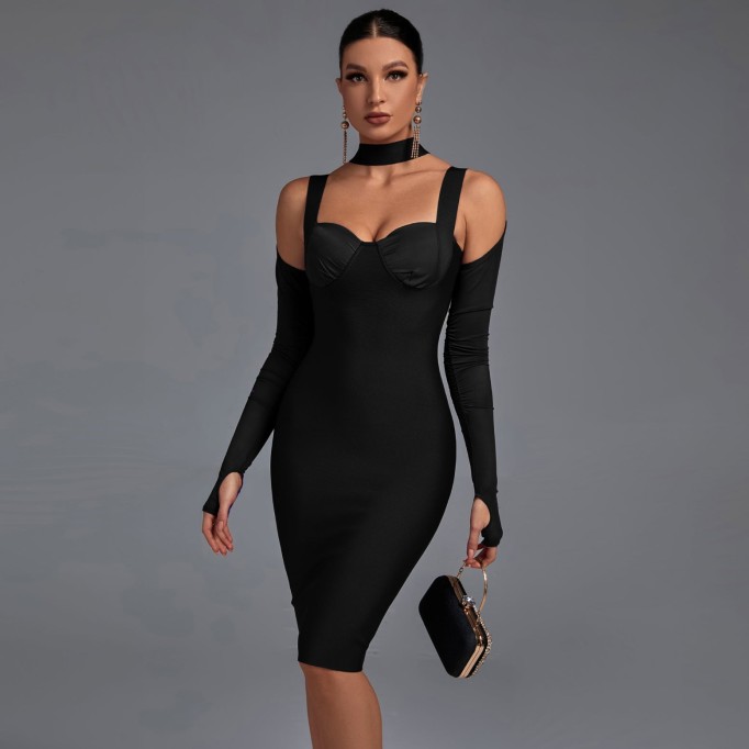 Long Sleeve Cut Out Midi Bandage Dress