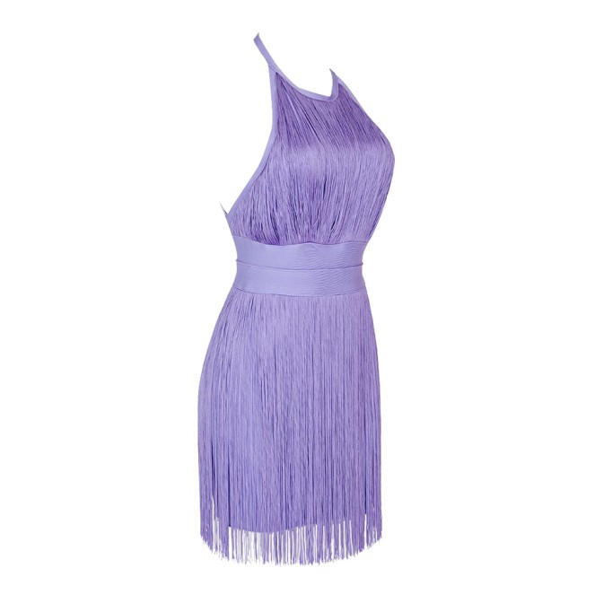 Round Neck Sleeveless Mini Tassels Bandage Dress HL6259