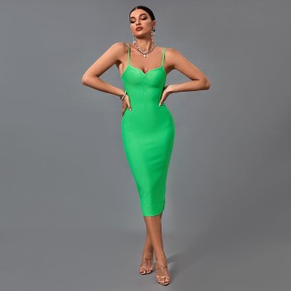 Strappy Sleeveless Plain Midi Bandage Dress