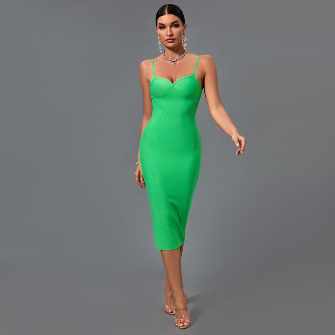 Strappy Sleeveless Plain Midi Bandage Dress