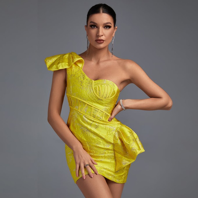 One Shoulder Sleeveless Frill Mini Bodycon Dress