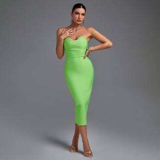 Strapless Sleeveless Plain Midi Bandage Dress