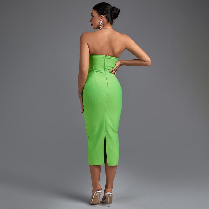 Strapless Sleeveless Plain Midi Bandage Dress