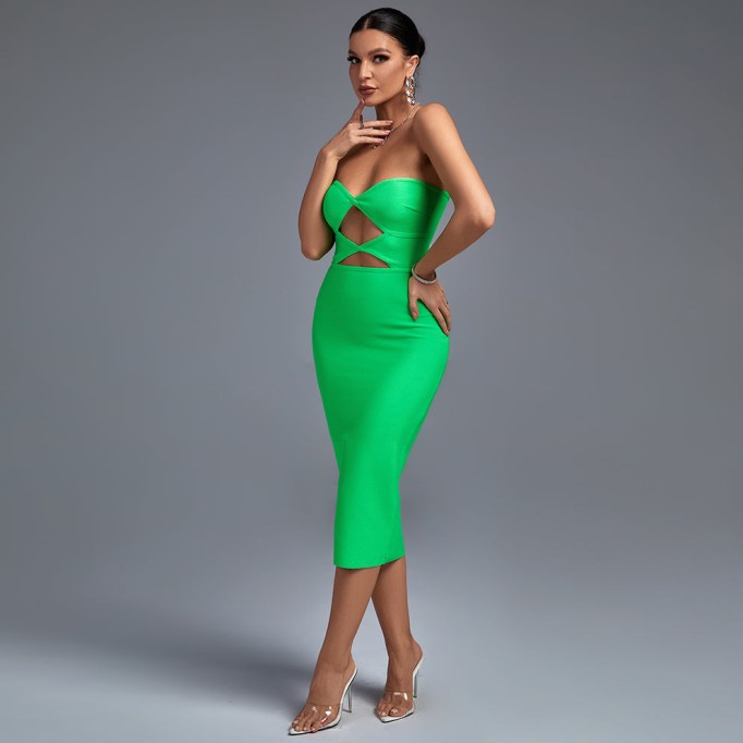 Strapless Hollow Out Over Knee Bandage Dress