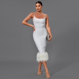 Strappy Feather Midi Bandage Dress