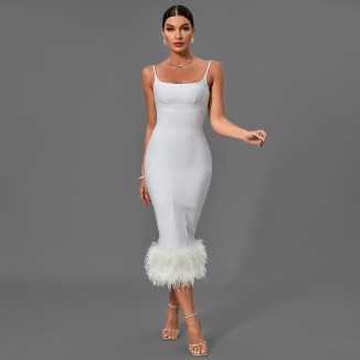 Strappy Feather Midi Bandage Dress