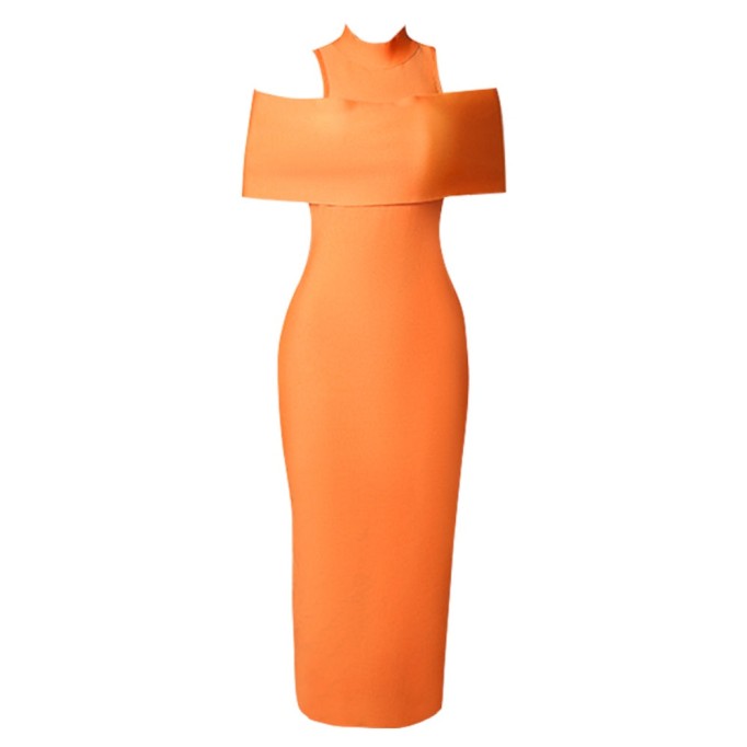 High Neck Short Sleeve Midi Cut Out Bandage Dress