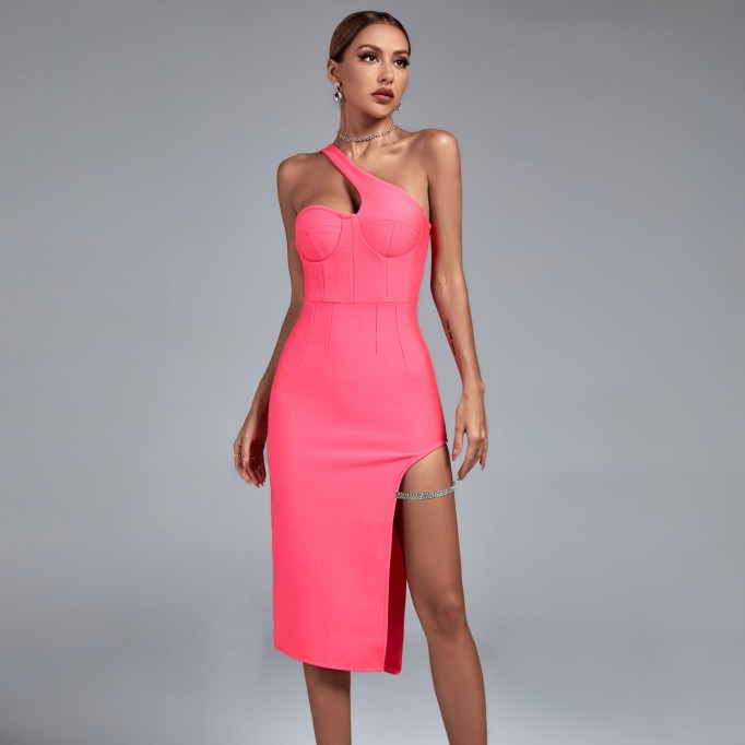 One Shoulder Sleeveless Midi Bandage Dress