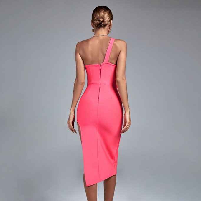 One Shoulder Sleeveless Midi Bandage Dress