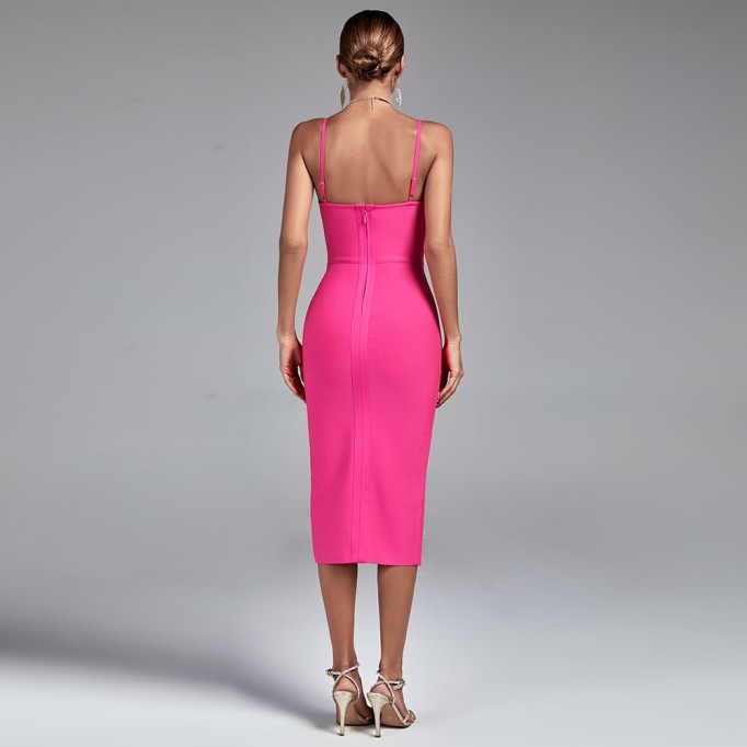 Strappy Drill Chain Midi Bandage Dress