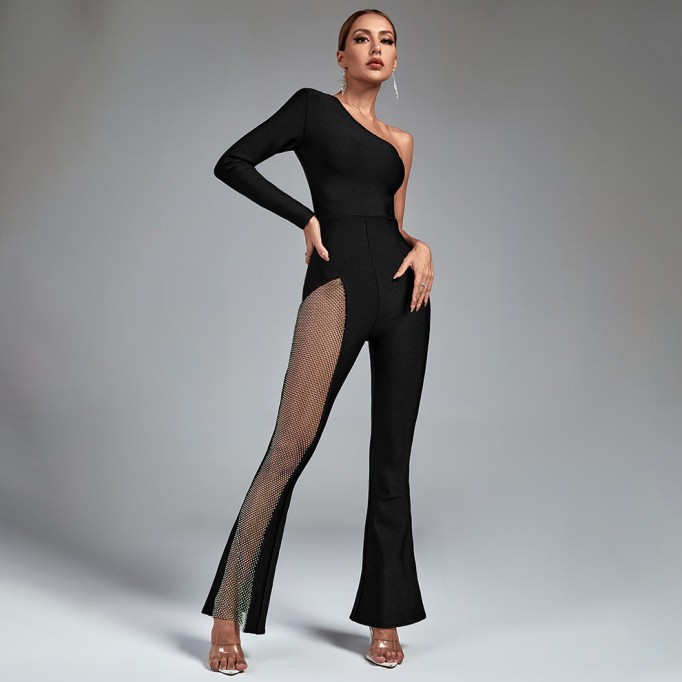 One Shoulder Asymmetrical Bandage Jumpsuit