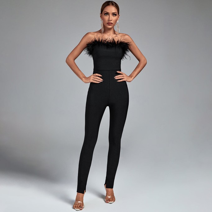 Strapless Feather Bandage Jumpsuit