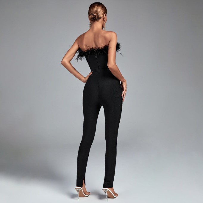 Strapless Feather Bandage Jumpsuit