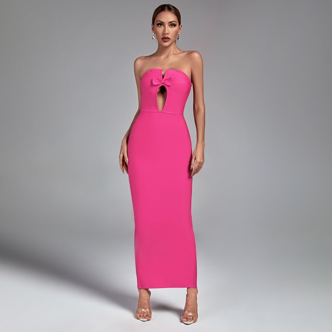 Strapless Hollow Out Maxi Bandage Dress