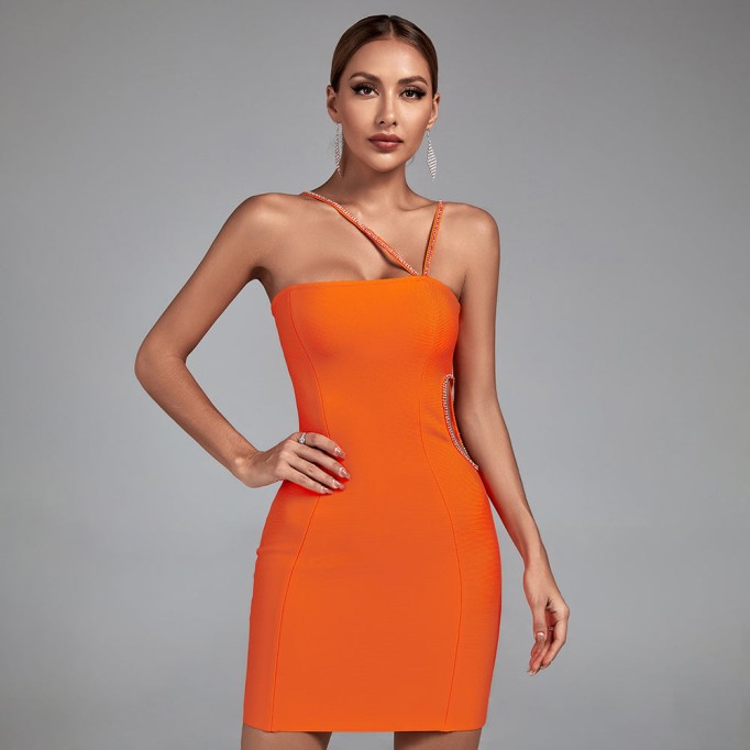 Asymmetric Cut Out Mini Bandage Dress