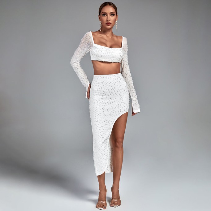 Embellished Sleeve Square Neck Bandage Set