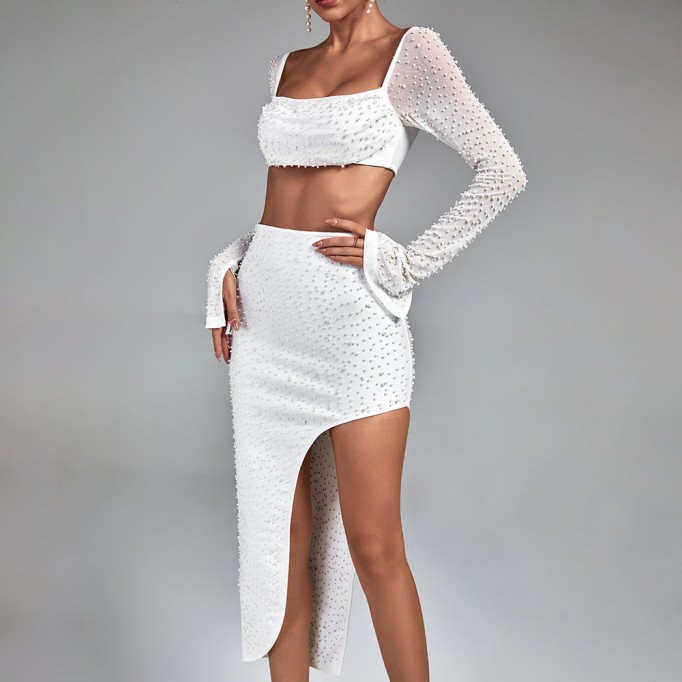 Embellished Sleeve Square Neck Bandage Set