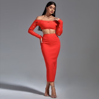 Off Shoulder Exposed Waist Bandage Set