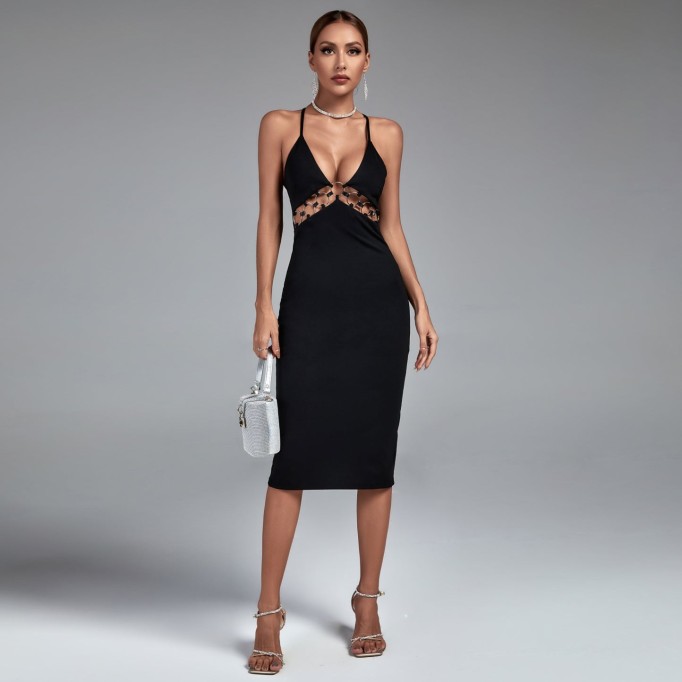 Strappy Midi Metal Studded Bodycon Dress