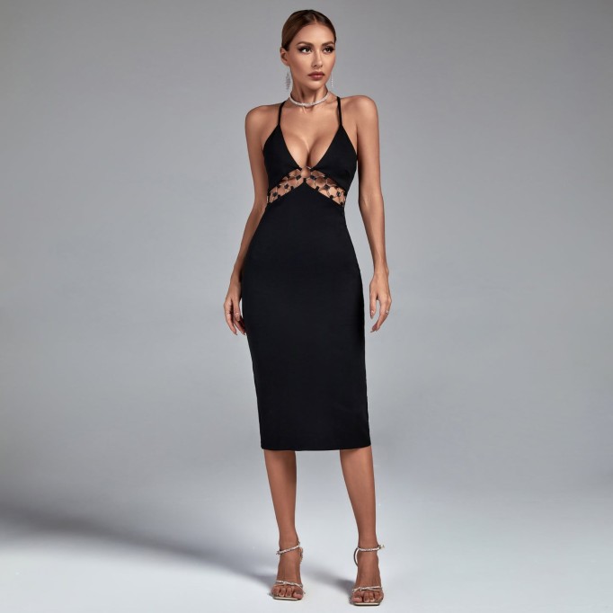 Strappy Midi Metal Studded Bodycon Dress