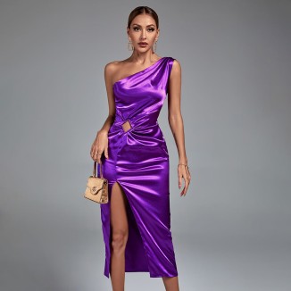 One Shoulder Midi Hollow Out Bodycon Dress