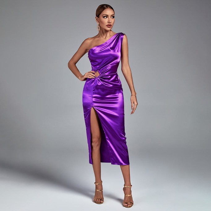 One Shoulder Midi Hollow Out Bodycon Dress