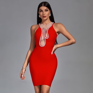 Crystal Flame Mini Bandage Dress