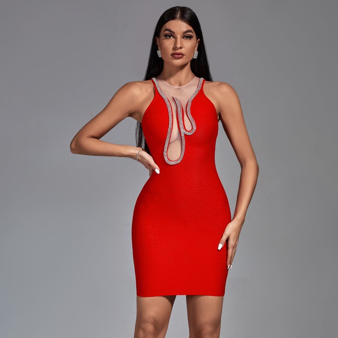 Crystal Flame Mini Bandage Dress