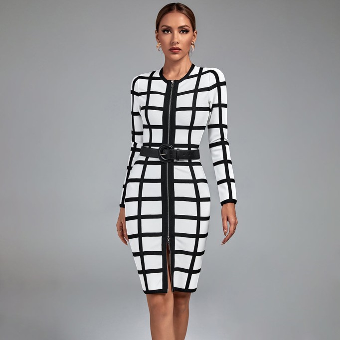 Black Stripe Midi Bandage Dress