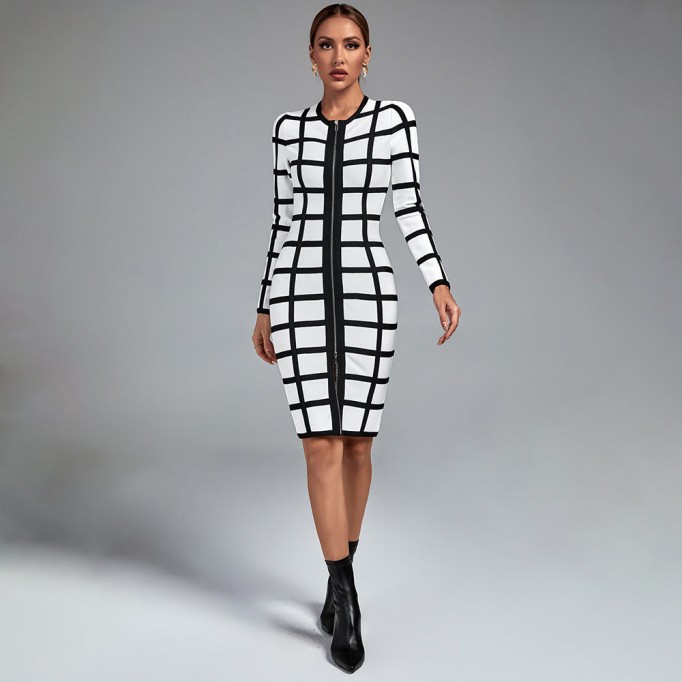 Black Stripe Midi Bandage Dress