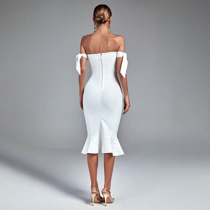 Off Shoulder Fishtail Over Knee Bandage Dress