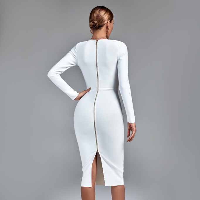 Square Collar Long Sleeve Plain Bandage Dress