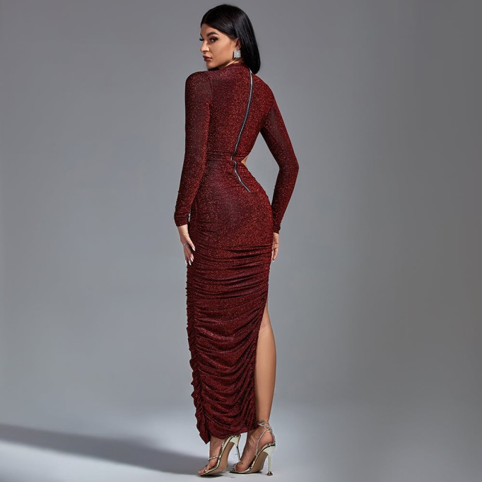 Long Sleeve Metallic Jersey Cutout Dress