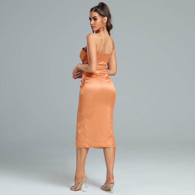 Strappy Wrinkled Midi Bodycon Dress