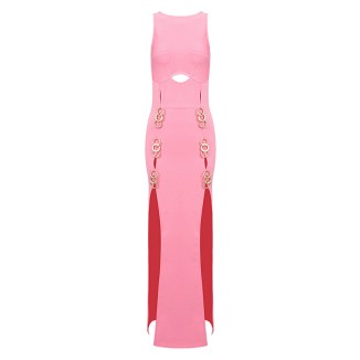 Round Neck Sleeveless Maxi Slit Bodycon Dress SJ22101701