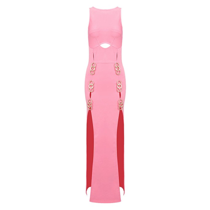 Round Neck Sleeveless Maxi Slit Bodycon Dress SJ22101701