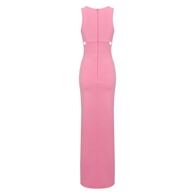 Round Neck Sleeveless Maxi Slit Bodycon Dress SJ22101701