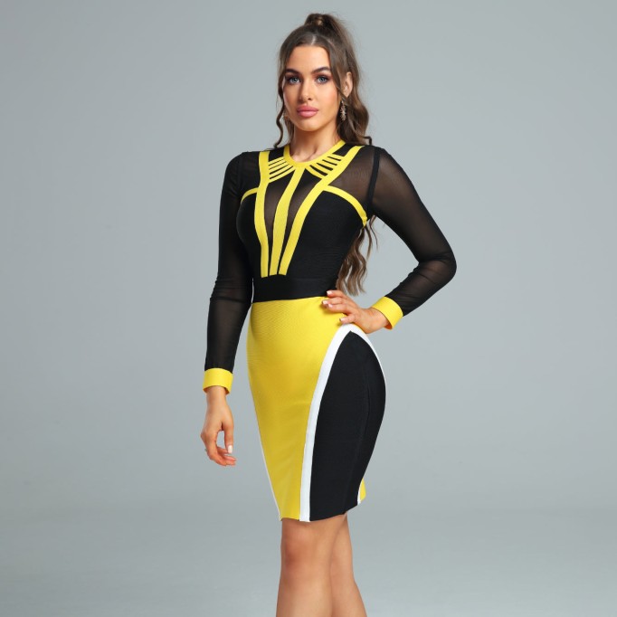 Round Neck Splicing Mini Bandage Dress