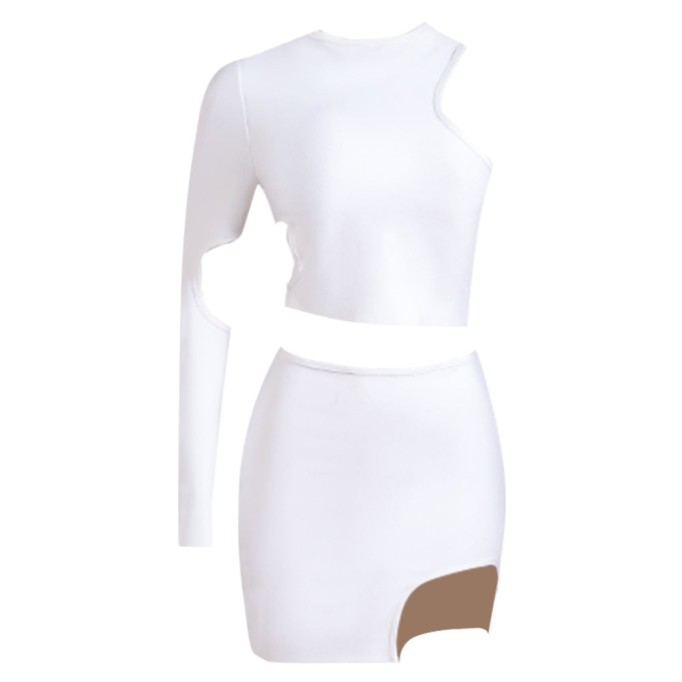 One Shoulder Long Sleeve Cut Out Bandage Set PZC2121