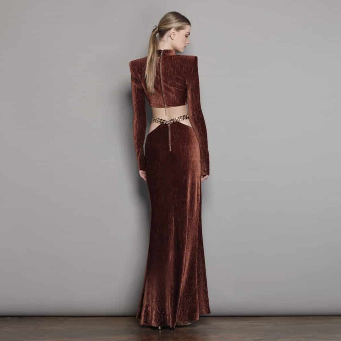 Velour Long Sleeve Exposed Waist Two Piece Set