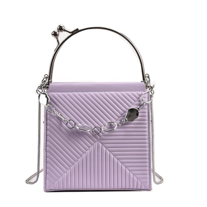 Striped Vintage Clip Buckle Shoulder Square Bag