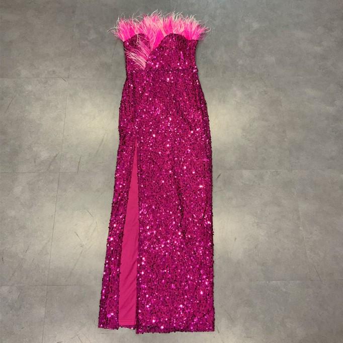 Strapless Sleeveless Sequins Maxi Bodycon Dress HT2948