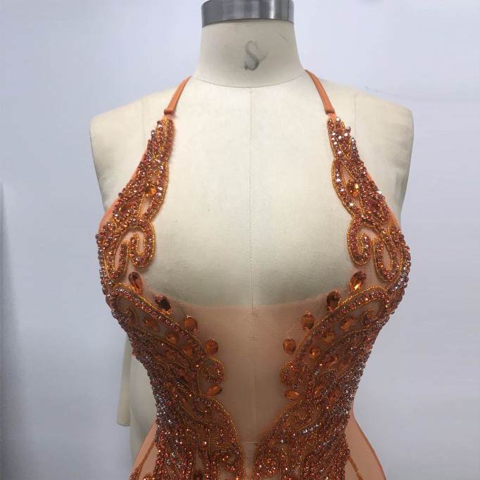 Halter Sleeveless Diamond Mini Exclusive Custom Orange Dress TH26067