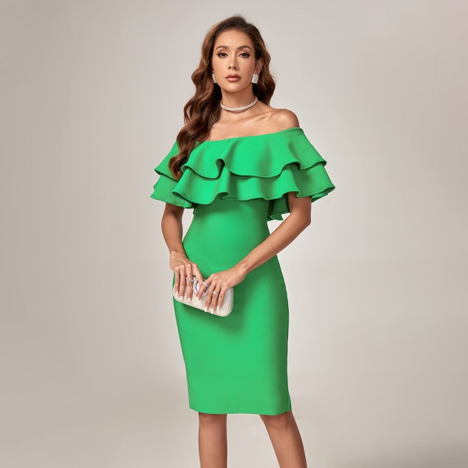 Off-Shoulder Layered Frill Bandage Dress