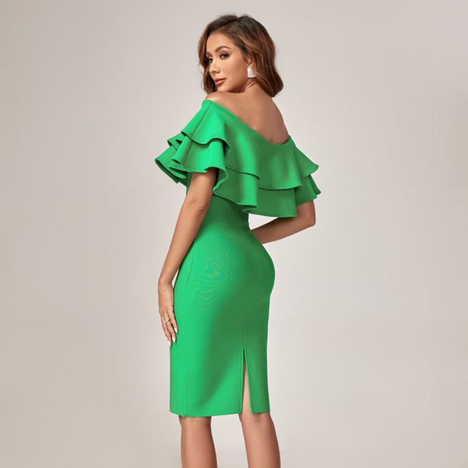 Off-Shoulder Layered Frill Bandage Dress