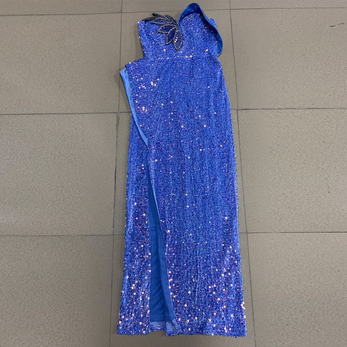 Strapless Sleeveless Sequins Maxi Bodycon Dress HT2960