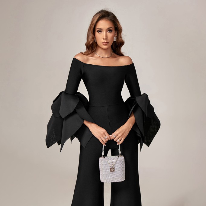 Dramatic-Sleeve Off Shoulder Bandage Jumpsuit