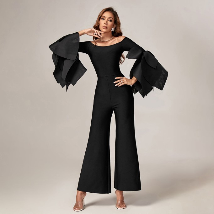 Dramatic-Sleeve Off Shoulder Bandage Jumpsuit